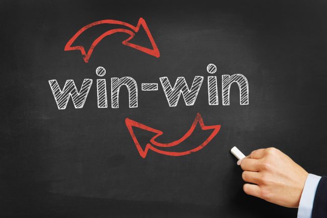 Win-win situation concept on blackboard