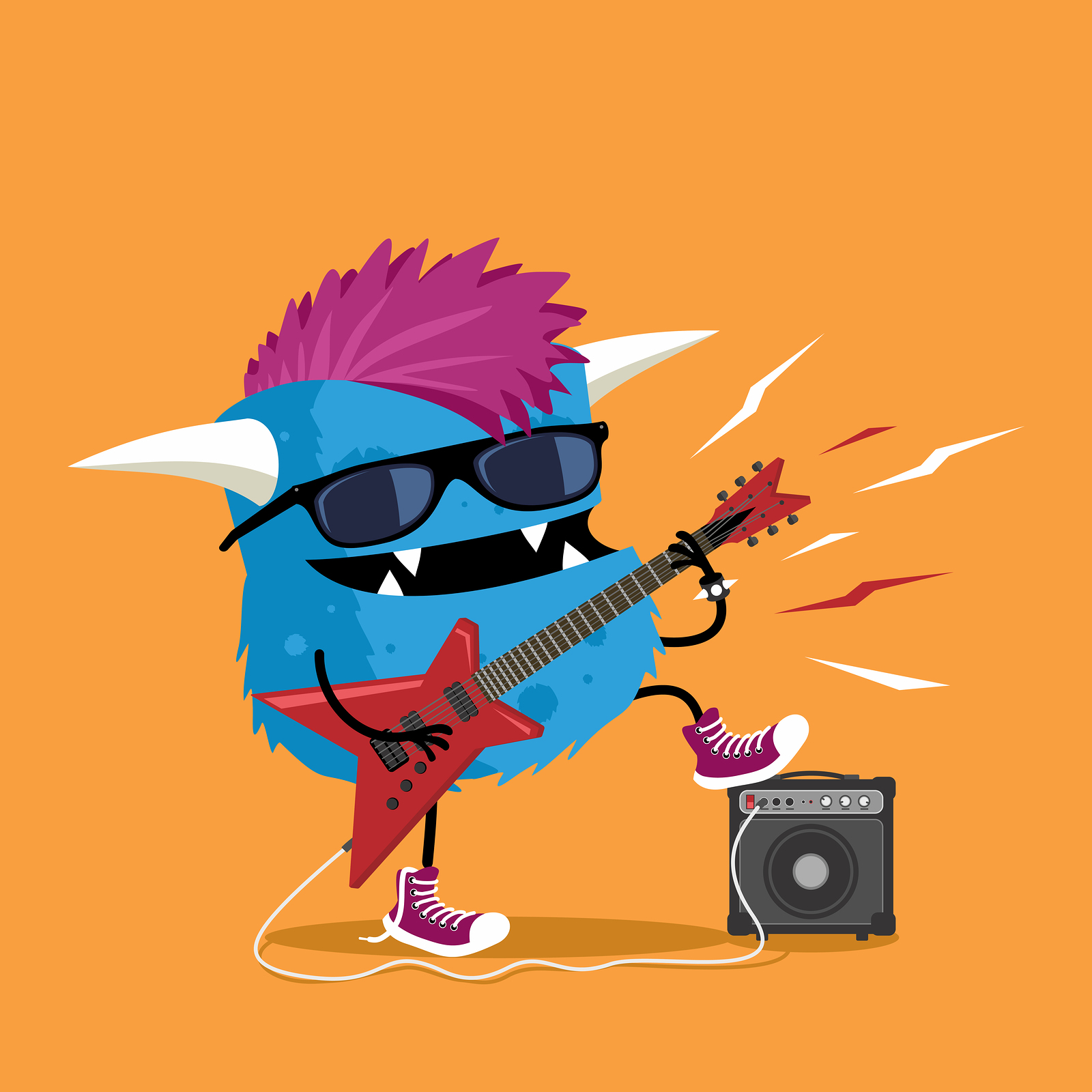 Monster Punk Rocker With Mohawk Haircut Playing Red Electric Gui